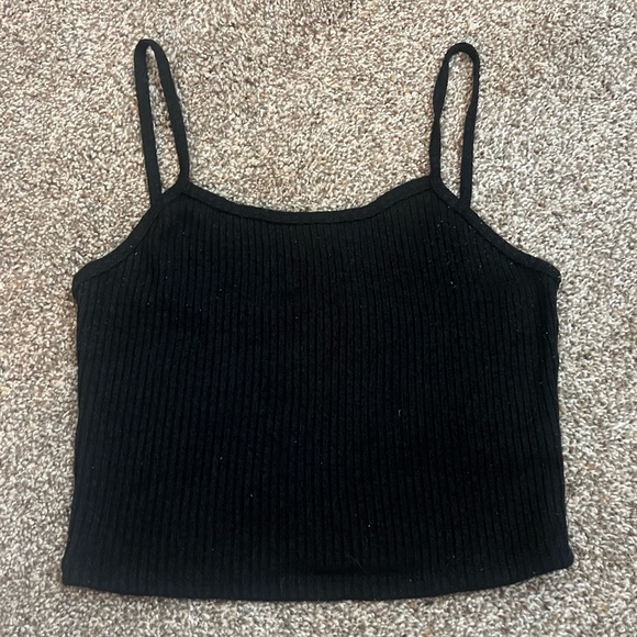 Adika Ribbed Black Spaghetti Strap Cropped Tank Top - Picture 1 of 2